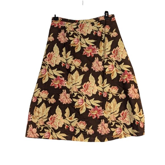 Chaps Vintage Floral A-Line Skirt Button Linen Cotton Size 10 - Picture 2 of 7